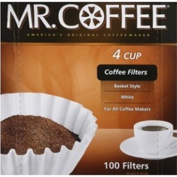 Mr. Coffee JR100 Basket Style Coffee Filters, White, 4-Cup, 100-Count