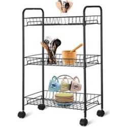 3 Tier Rolling Kitchen Trolley Utility Cart Wire Storage Shelf Baskets