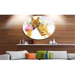 Giraffe Eating Ice Cream Watercolor' Disc Contemporary Animal Metal Circle