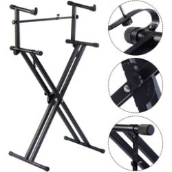 2-Tier X Style Dual Keyboard Stand Adjustable Electronic Piano Double