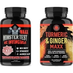 Monster Test Maxx Testosterone Booster plus Turmeric Ginger Maxx Workout Pack