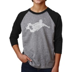 LA Pop Art Boy's Raglan Baseball Word Art T-shirt-POPULAR SKATING MOVES & TRICKS