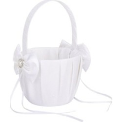 Romantic Faux Pearl Satin Bowknot Flower Girl Basket Wedding Decor