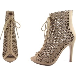 Punched out Peep Toe Bootie w/ Lace & Heel