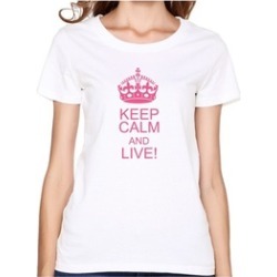 CSTG Womens Crew Neck KEEP CALM And LIVE T-Shirt White