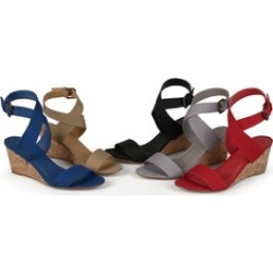 Journee Collection Womens Canvas Ankle Strap Wedges