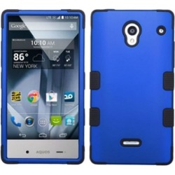 Insten Sharp Aquos Crystal Blue Black HybridCase Rubber w/ protector