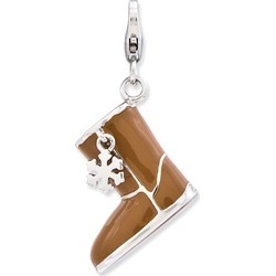 Sterling Silver Rhodium-plated Enameled 3-D Snow Boot w/Lobster Charm