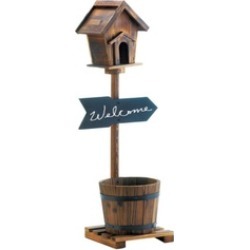 Welcome Birdhouse Metal Banded Chalkboard Sign Rustic Barrel Planter