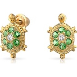 Bling Jewelry Simulated Emerald CZ Turtle Studs 14K Gold Screw backs