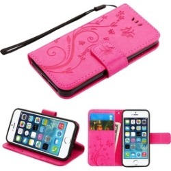 For Apple iPhone 5/5S/SE 3D Butterfly Leather Fabric Case Cover w/stand Lanyard