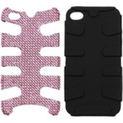 Insten Pink Diamante/Black Fishbone Case For iPhone 4 4S
