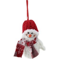 5" Smiling Fuzzy Snowman Red Knit Hat Scarf Christmas Figure Ornament