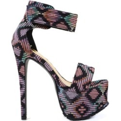 Geometric Print Open Toe Heel Platform Stiletto Pumps