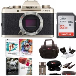 Fujifilm X-T100 Mirrorless Digital Camera (Gold) with Accessories Bundle