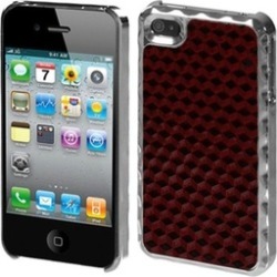 Insten Red Silver Plating Diamond Texture Alloy Case For iPhone 4 4S