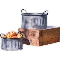 Set of Three Galvanized Apple Baskets