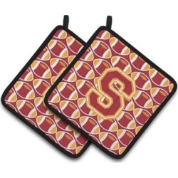 Carolines Treasures CJ1070-SPTHD Letter S Football Cardinal & Gold Pair of Pot H