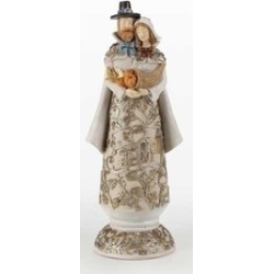 10.25" Thanksgiving Autumn Harvest Pilgrim Couple Figure Carved Scene