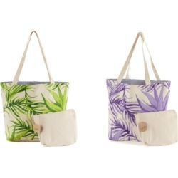 Multi-Purpose Tropical Flower Canvas Tote Shoulder Bag with Pouch