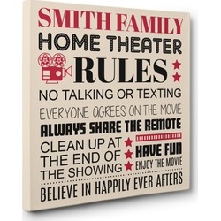 Personalized Family Theater Cinema Wall Art CANVAS Decor