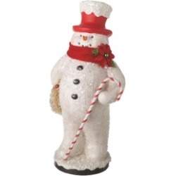 13" Cheerful Glitter Snowman Red Top Hat Wreath Holiday Table Figure