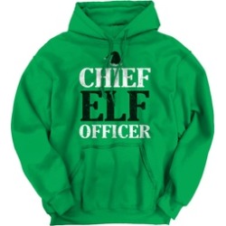 Funny Christmas Hooded Sweatshirt Chief Elf Officer Santa Hat