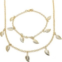Gold Layered Women Leaf Necklace and Bracelet, by Folks Jewelry