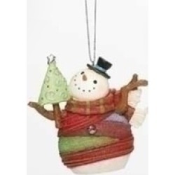 3.75" Striped Yarn Wrapped Snowman with Tree Christmas Ornament