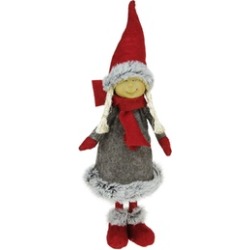 13.5" Young Girl Gnome in Faux Fur Trimmed Coat Christmas Decoration