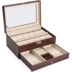 Wood Leather Watches & Jewelry Display Case Storage Box