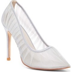 Pleated Silver Organza Pointy Toe Stiletto Heels Women's Pumps