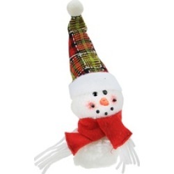 8" Plush Jolly Snowman with Plaid Santa Hat Christmas Ornament