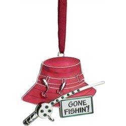 3.5" Silver-Plated Red Fishing Holiday Ornament with European Crystals
