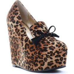 Leopard Cheetah Wedge Loafer Slide Platform Pump Vegan Suede
