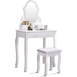 Vanity Jewelry Wooden Makeup Dressing Table Set bathroom W/Stool