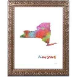 Marlene Watson 'New York State Map-1' Ornate Framed Art