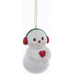 3.75" Chubby Snowman in Red Ear Muffs Hanging Christmas Ornament