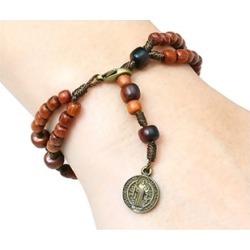 San Benito Saint Benedict Medal Jatoba Wooden Beads Bracelet Rosary