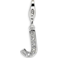 Silver Rhodium Plated Synthetic CZ Letter J with Lobster Clasp Charm