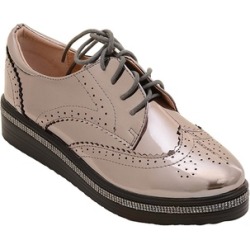 Bling Jewels Lace Up Vegan Leather Women's Platform Oxford Wedge