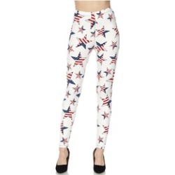 Plus Size 12-18 Womens Stars & Stripes US Flag 4th July White Leggings