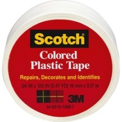 3M 190WT Scotch White Plastic Tape - Pack Of 6