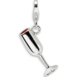 Sterling Silver Rhodium Plated Enameled Red Wine with Lobster Charm