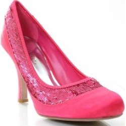 Sequin Fuchsia Satin Low Heel Pumps Fourever Funky