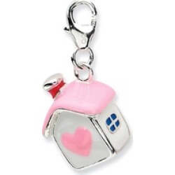 Silver Rhodium Plated 3-D Enameled House with Lobster Clasp Charm