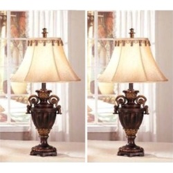 Set of 2 Table Lamps 32"H in Dark Bronze Resin Base Finish with Shade