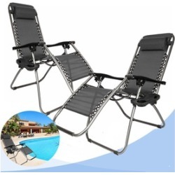 2 Pack Folding Recliner Zero Gravity Chaise Lounge Chair W/Cup Holder
