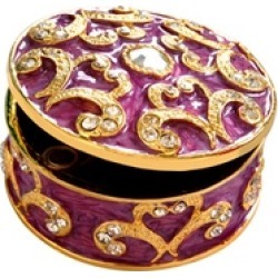 Heart-Themed Fleur De Lis Metallic Jewelry Box with Crystal