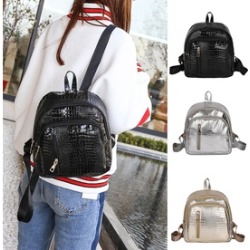 Fashion Crocodile Pattern Faux Leather Shoulder Bag Backpack Women Rucksack